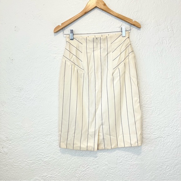 Escada Skirt Pencil Straight Cream Black Stripe Wool 34 XS 4 - Picture 4 of 8